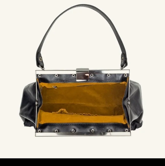 PATRICIA NASH Black Ferrara Frame Bag Satchel Quilted Faux Fur & Leather EUC - Picture 5 of 9